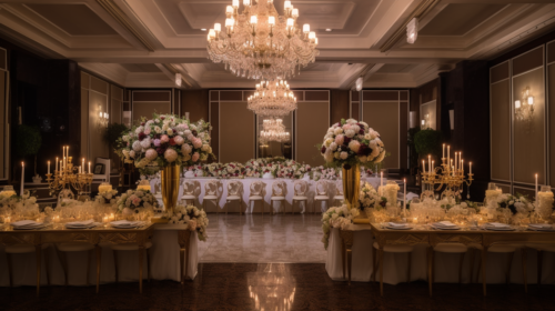 Wedding planner organizing an elegant ballroom wedding.