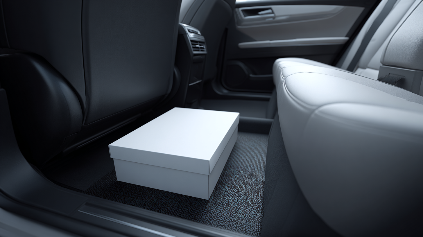 A cake box placed safely on the flat floorboard of the front passenger seat, shielded from direct sunlight and seat tilt.
