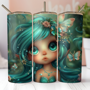 Clover Blossom Mermaid Seamless Tumbler Wrap PNG | Emerald Everwild Butterfly Cove 20oz Skinny Tumbler Sublimation Design